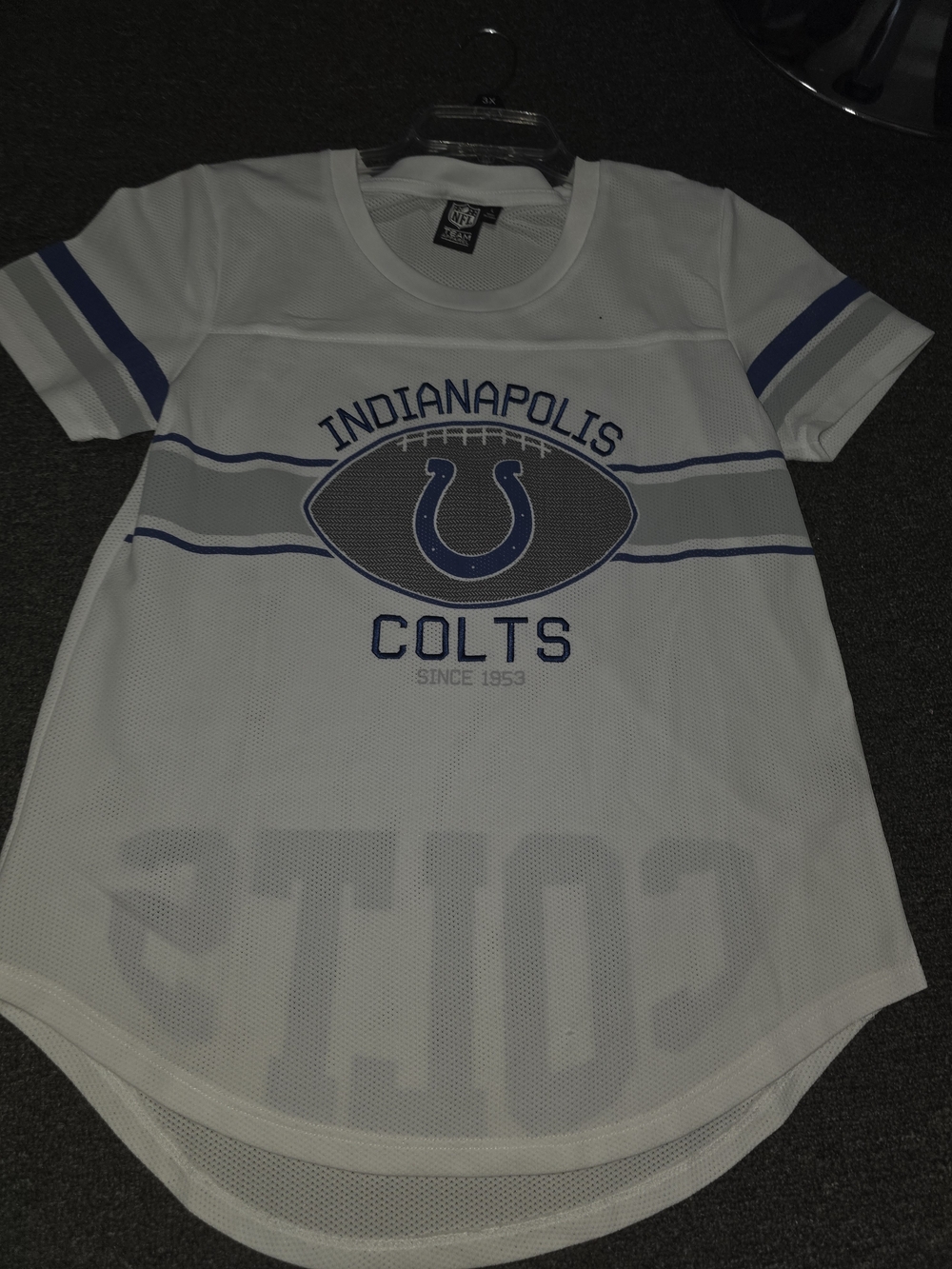 Ladies NFL Indianapolis Colts White and Blue  Mesh Tee